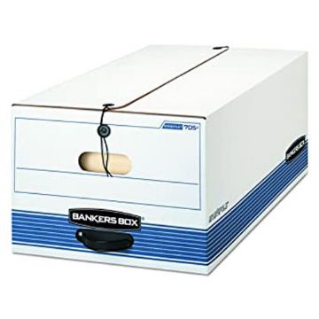 Picture of STOR/FILE Storage Box, Button Tie Bankers Box, Legal, White/Blue, 12/Carton