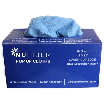 Picture of Nufiber Disposable Microfiber Cloth Wipers, Pop-Up Dispenser Box, Blue, 50 per box