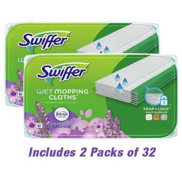 Picture of Swiffer Wet Mopping Cloths, Febreze Lavender, 64 pads (2 packs of 32)