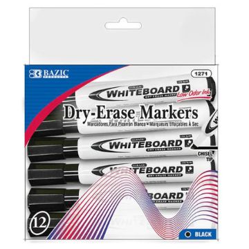 Picture of Dry Erase Markers, Chisel Tip, Black, 12/box