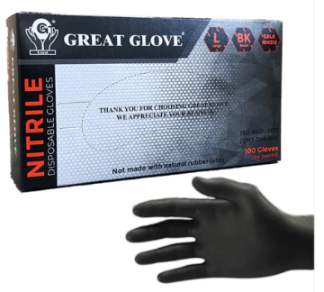 Picture of Disposable Nitrile Foodservice Gloves, Medium, Black, 100/box