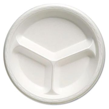 Picture of 3-Compartment Foam Plate, White, 10.25", 200/carton